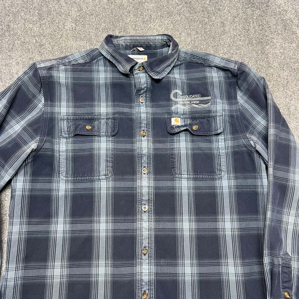 Carhartt Plaid Button Down Shirt Men's L Tall Blue 100% Cotton